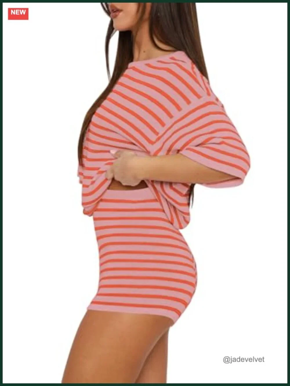 Striped 2 Piece Matching Sweater Set Short Sleeve Top & Lounge Shorts S-2XL